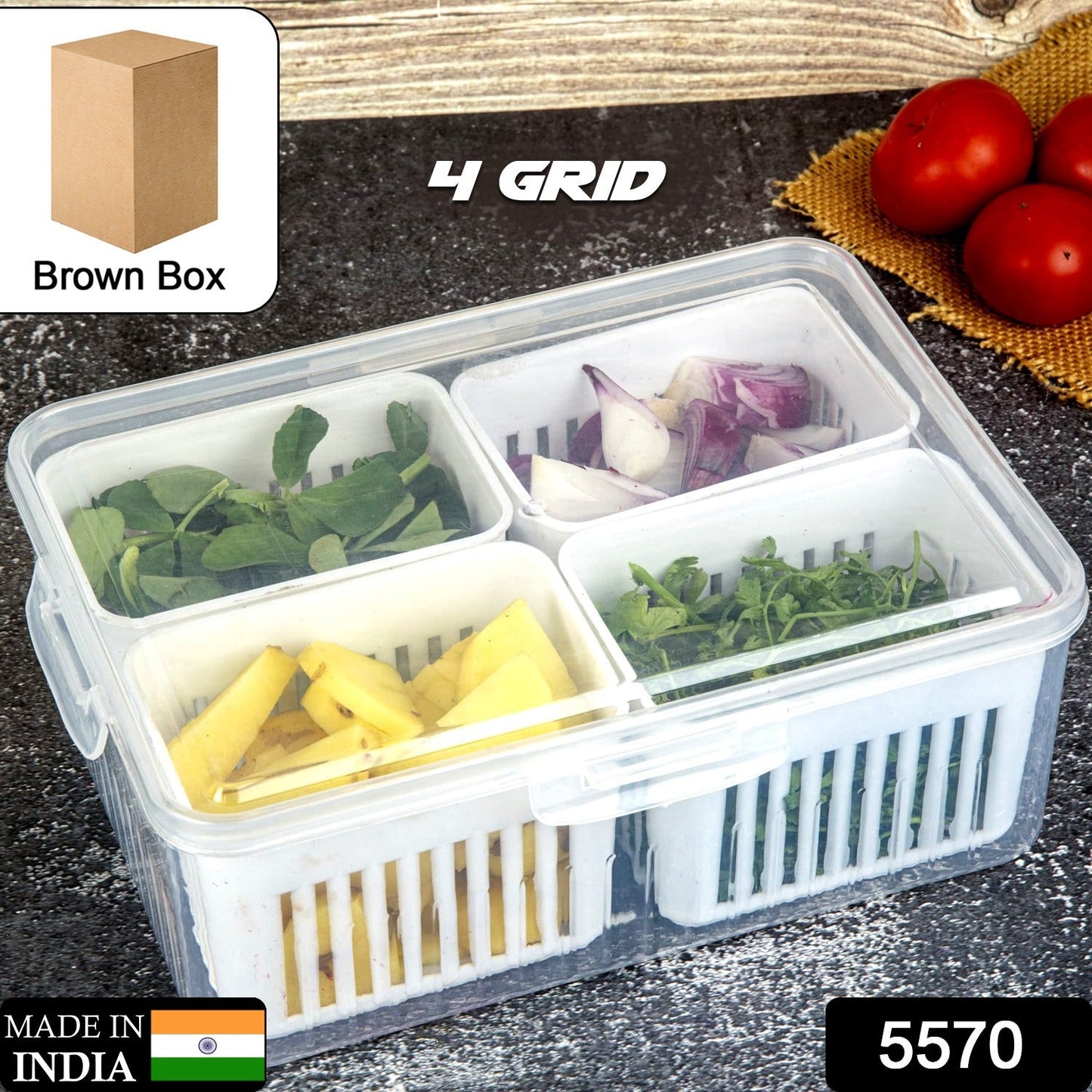Vegetable storage box with draining crisper for kitchen