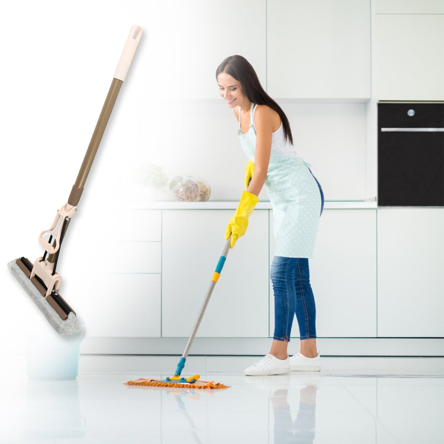 Lightweight and easy to use sponge mop with durable handle