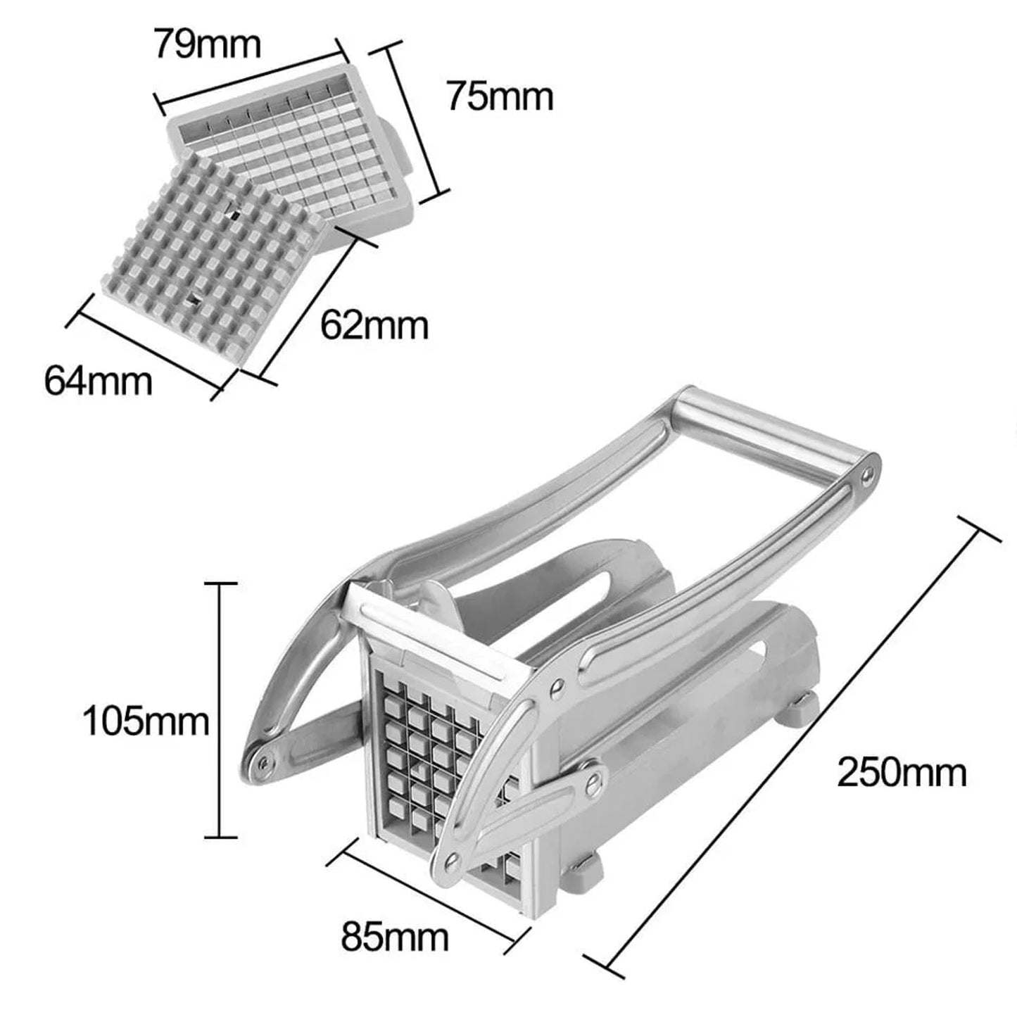 Potato cutter with sharp stainless steel interchangeable blades