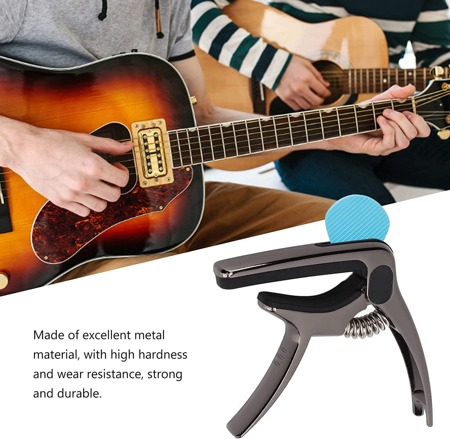 Compact guitar accessory capo for acoustic and electric guitars with ergonomic plastic build