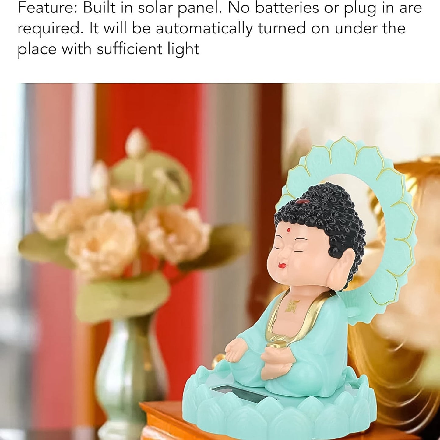 Radiant Smile Solar Buddha, Eco-friendly solar Buddha ornament for home and car décor