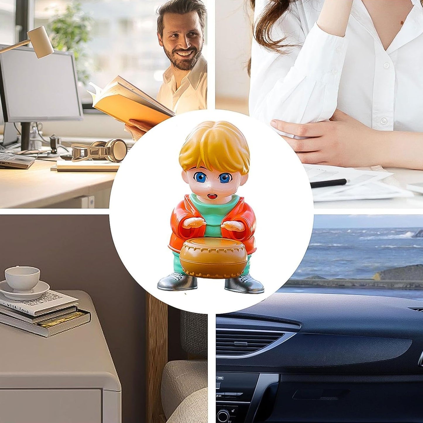 Movable drummer design solar car fragrance freshener dashboard