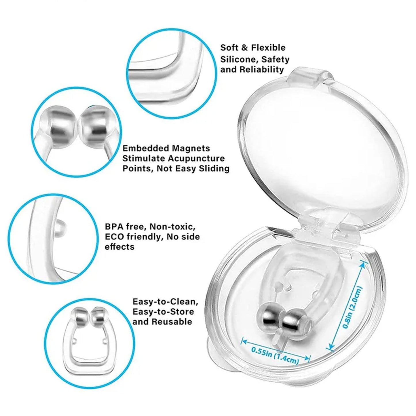 Transparent silicone anti snoring nose clip in closeup