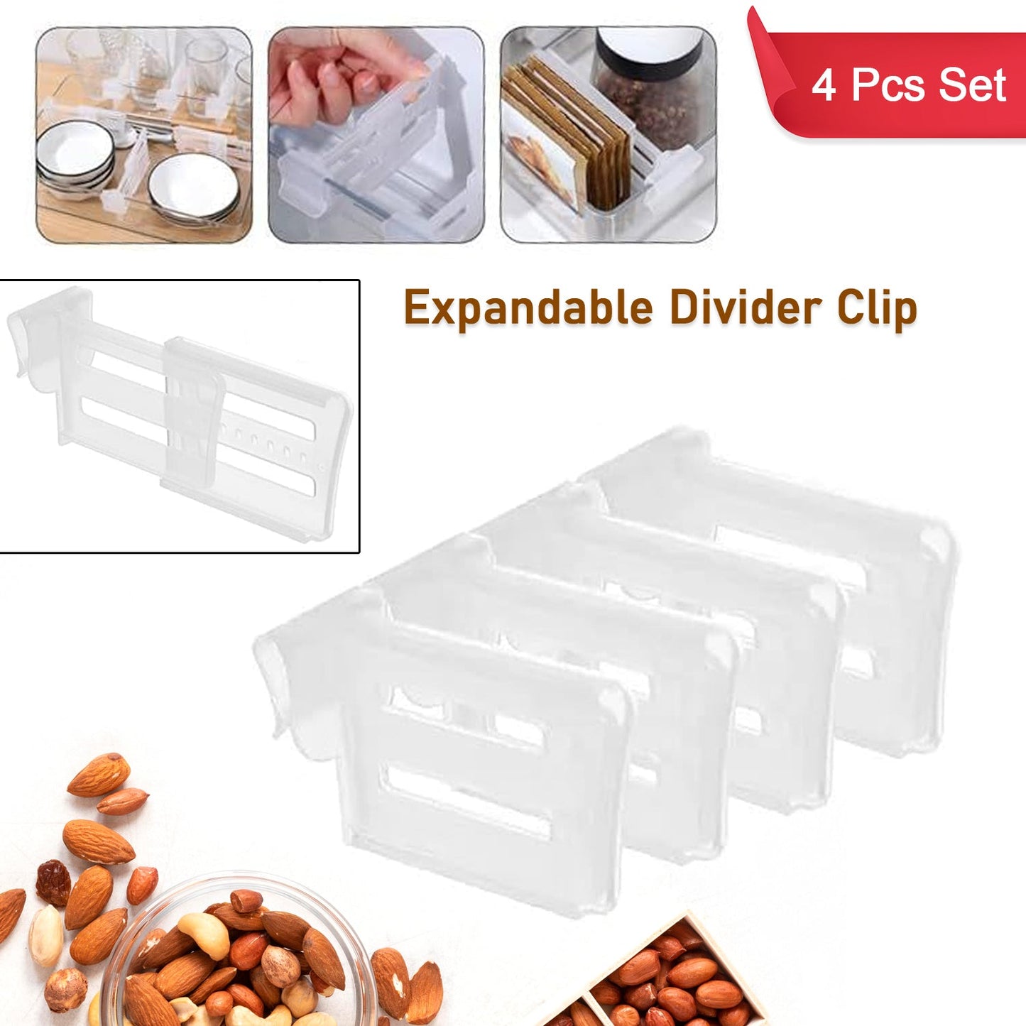 Refrigerator Internal Drawer Shelf Divider Clip, Expandable fridge shelf partition clips storage organizer set