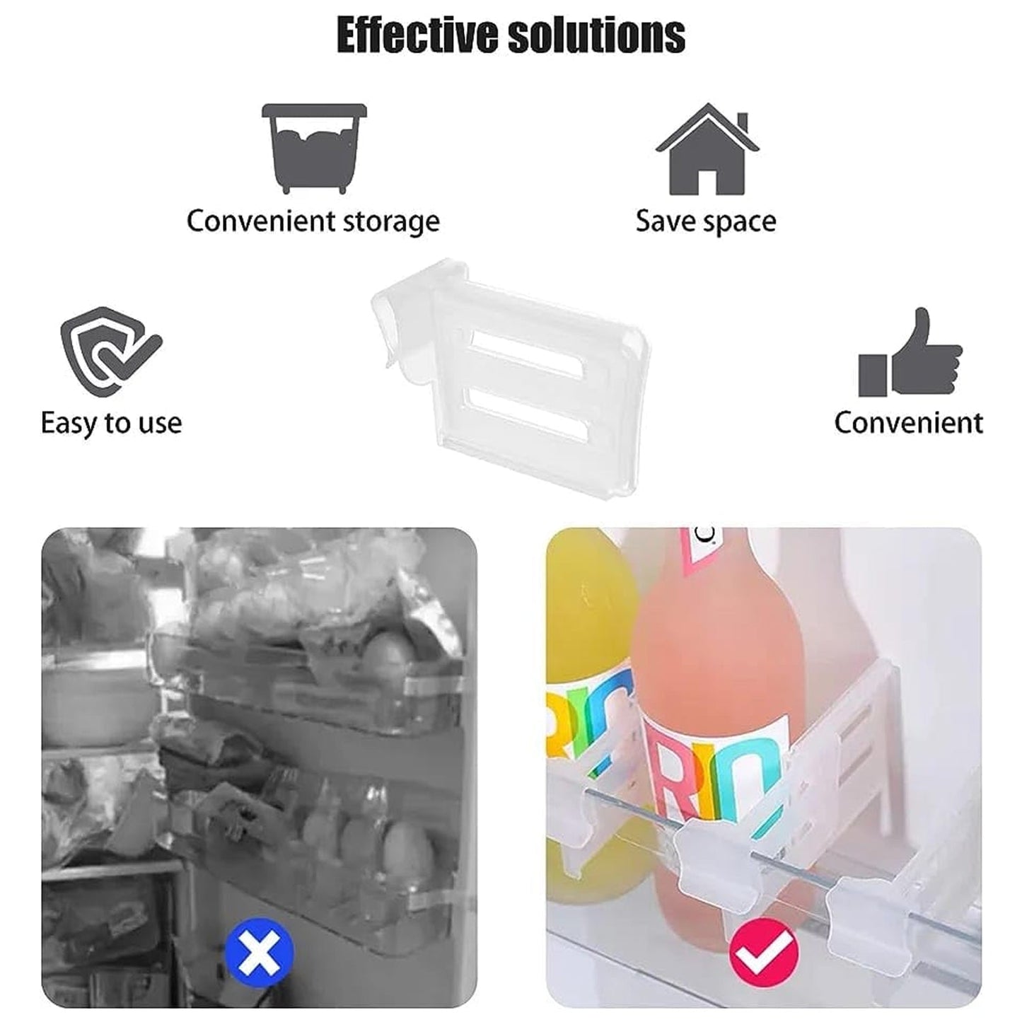 Four piece set of plastic fridge divider clips for organization