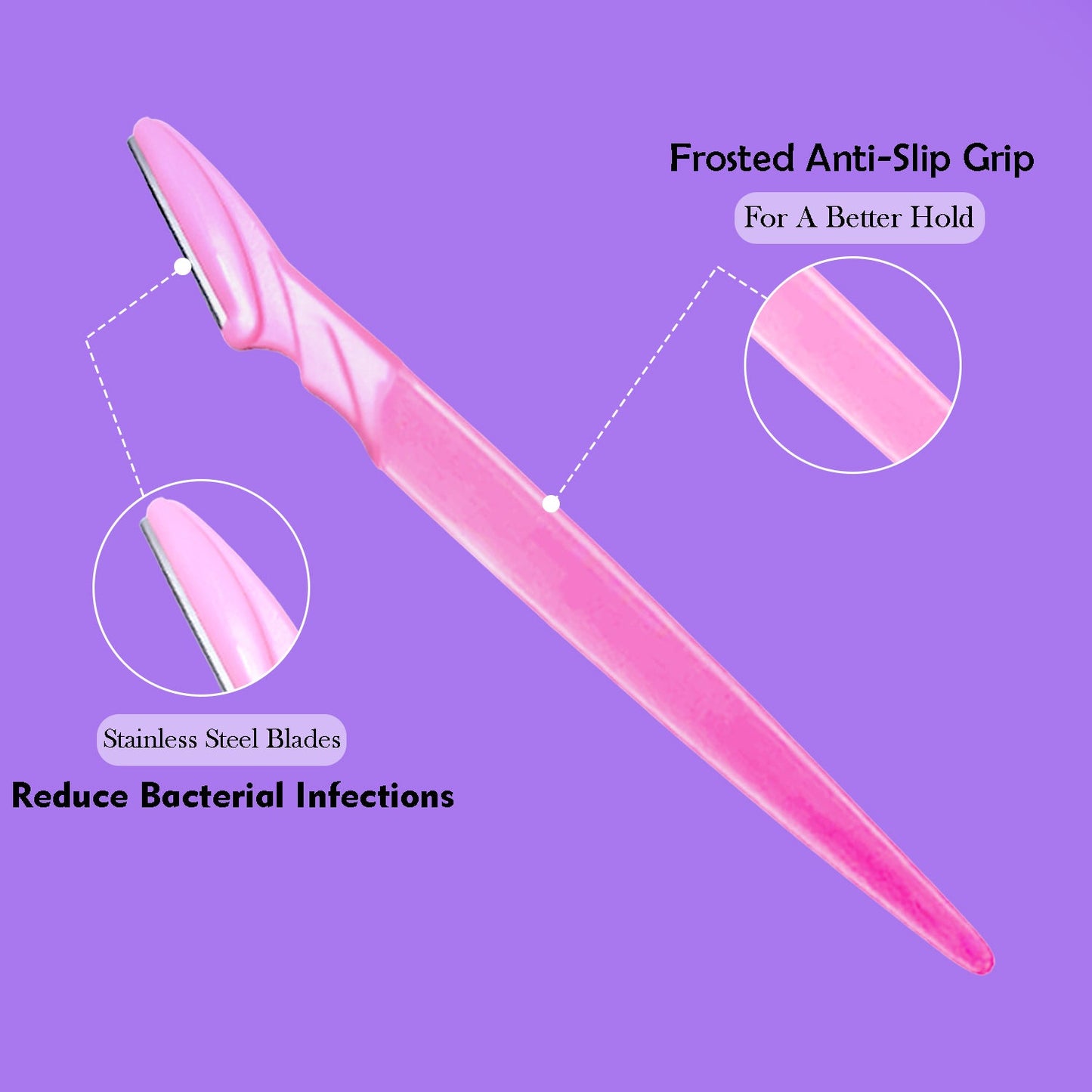 Stainless steel facial razor for women with non-slip handle