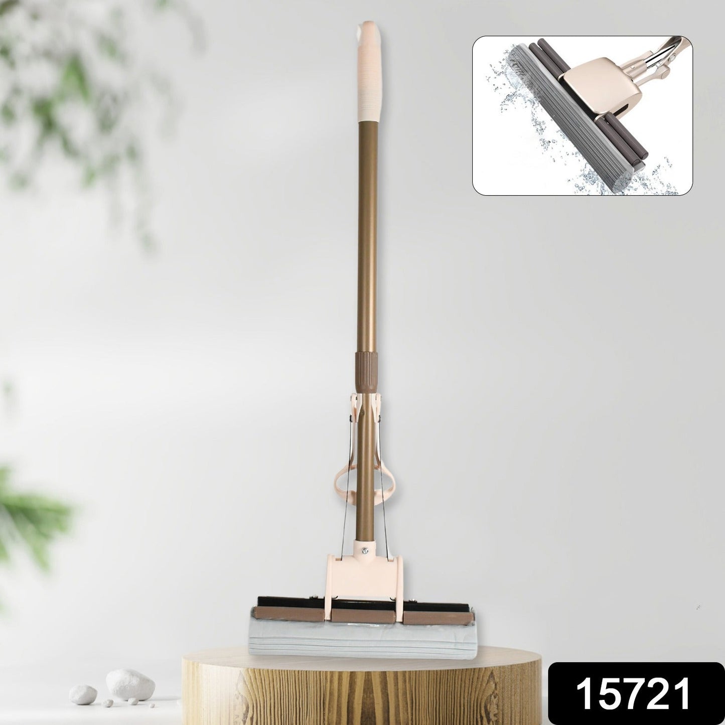 Adjustable angle flat mop with self-cleaning feature