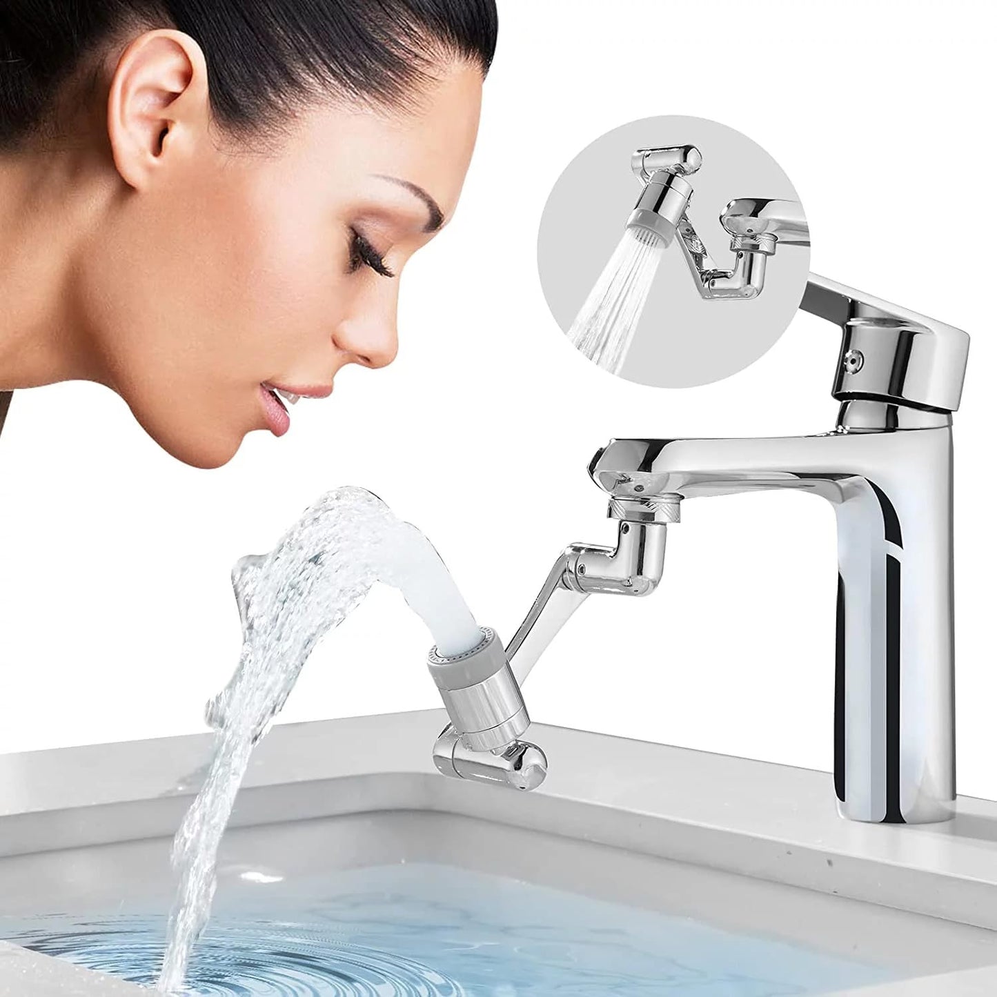 Flexible rotating faucet splash head extender aerator bathroom