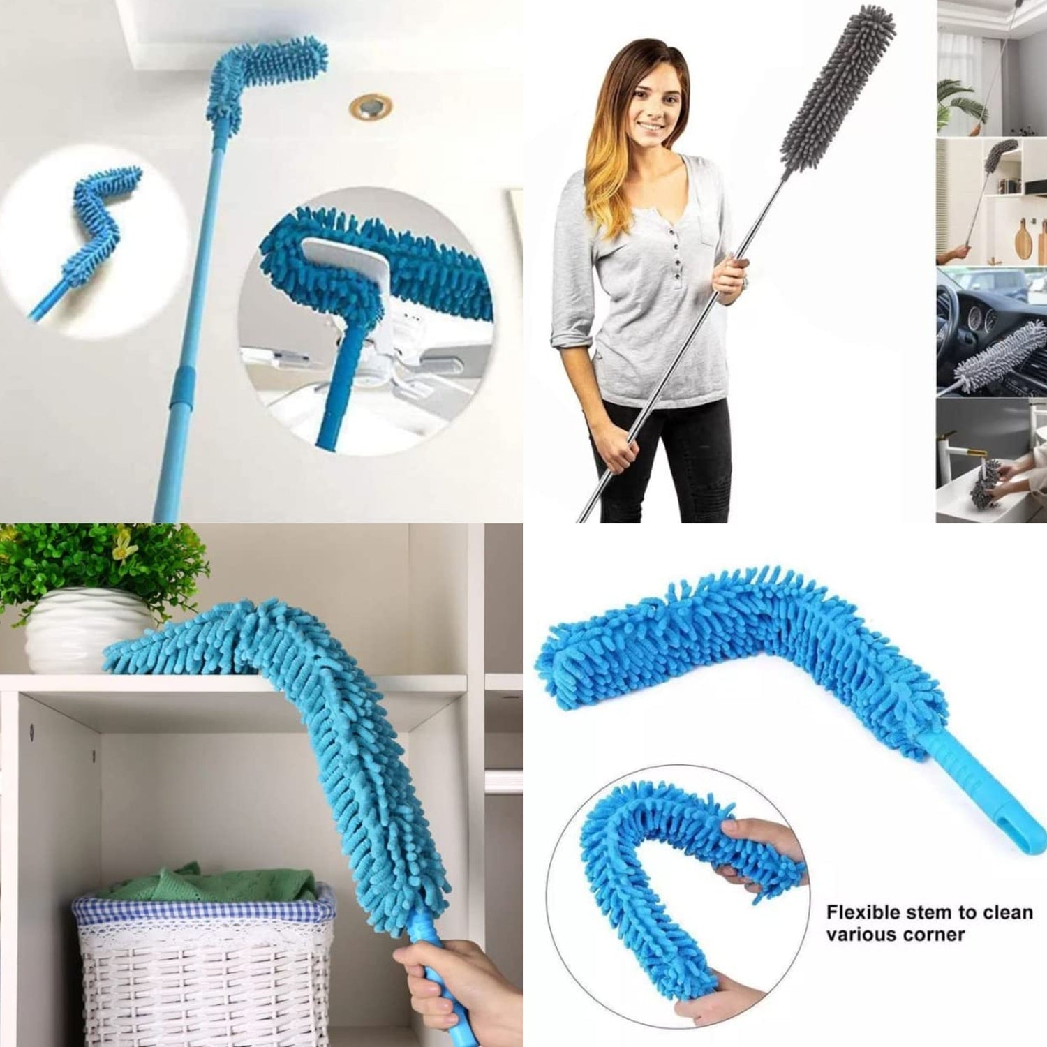 Adjustable microfiber dust cleaning brush for furniture and appliances