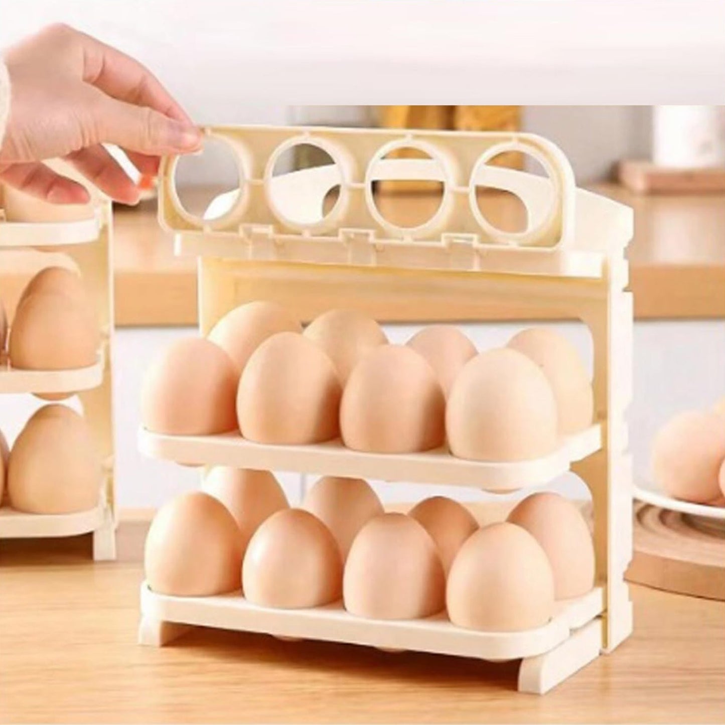 Compact foldable egg holder plastic tray for fridge