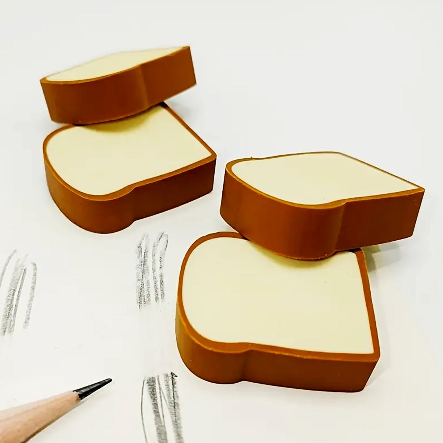 Colorful 3D bread-shaped novelty erasers for boys and girls