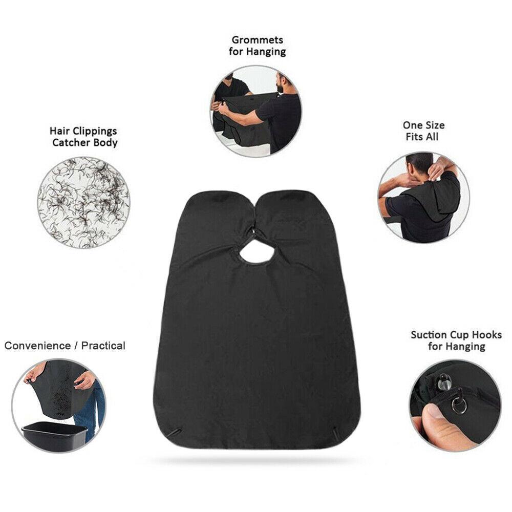 Hair clipping catcher apron hanging from mirror suction hooks