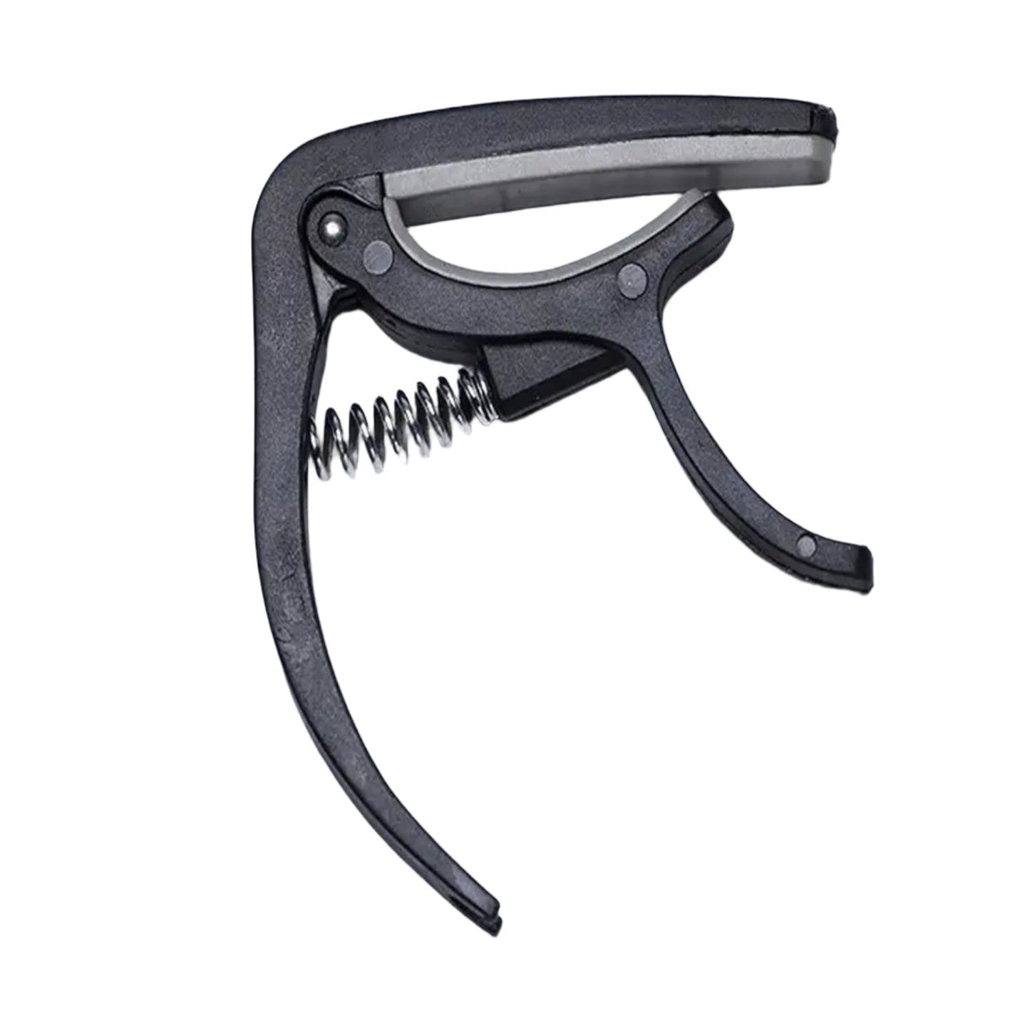 Durable plastic guitar capo with soft protective stand and integrated pick holder for acoustic and electric guitars