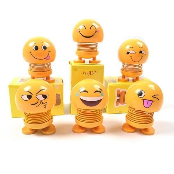 Smiling face spring toy emoticon, smiling face spring doll, car dashboard bobblehead toy, emoji figure doll, shaking head doll for desk, cute emoticon car decor, bobblehead car toy