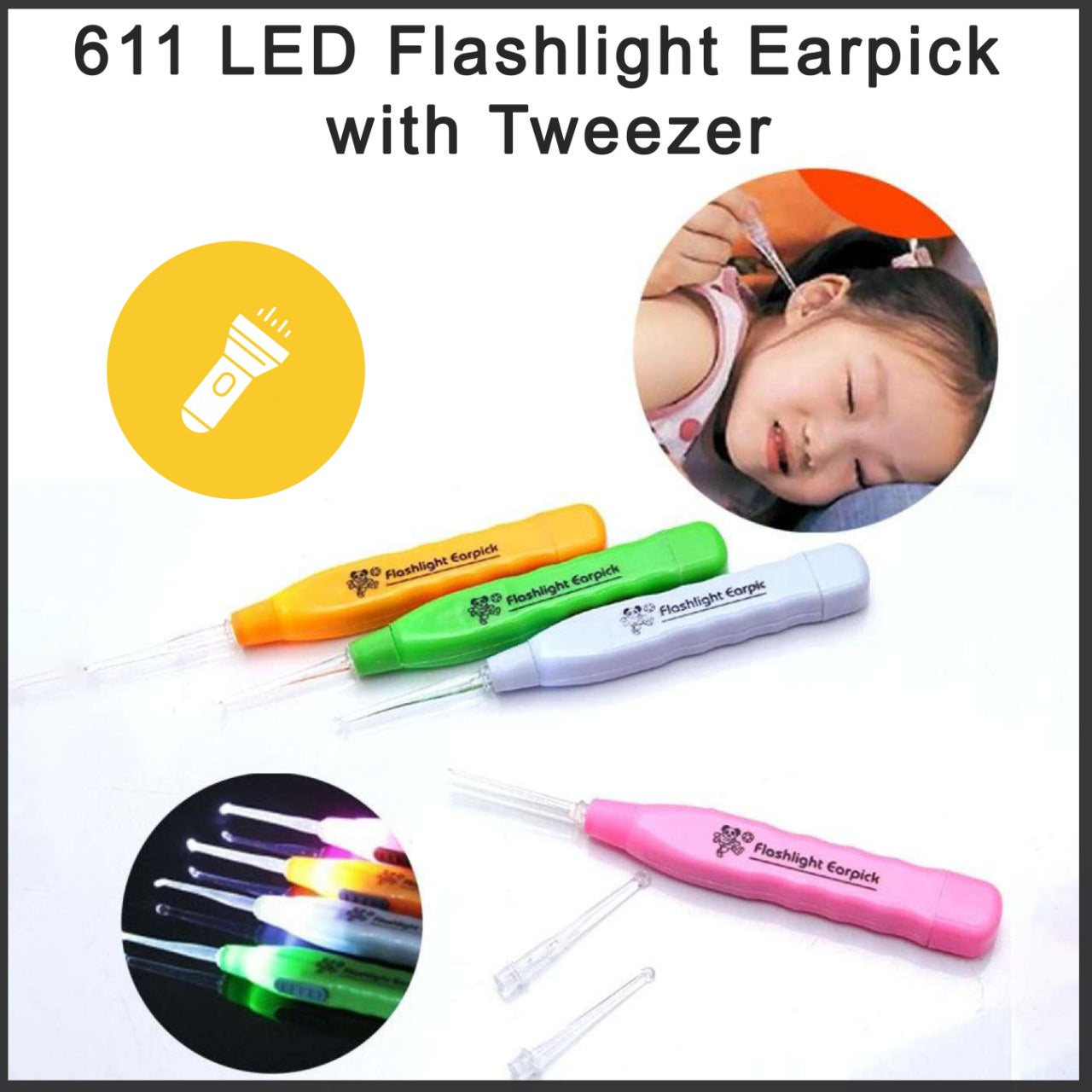 safe earpick with tweezer, tweezer for earwax with LED,