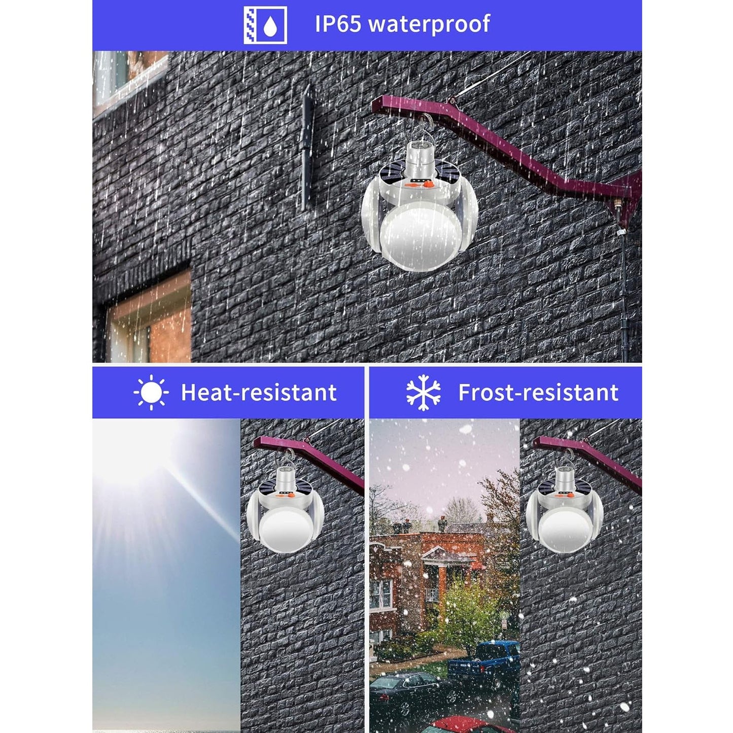Camping lantern hanging inside tent using built-in hook