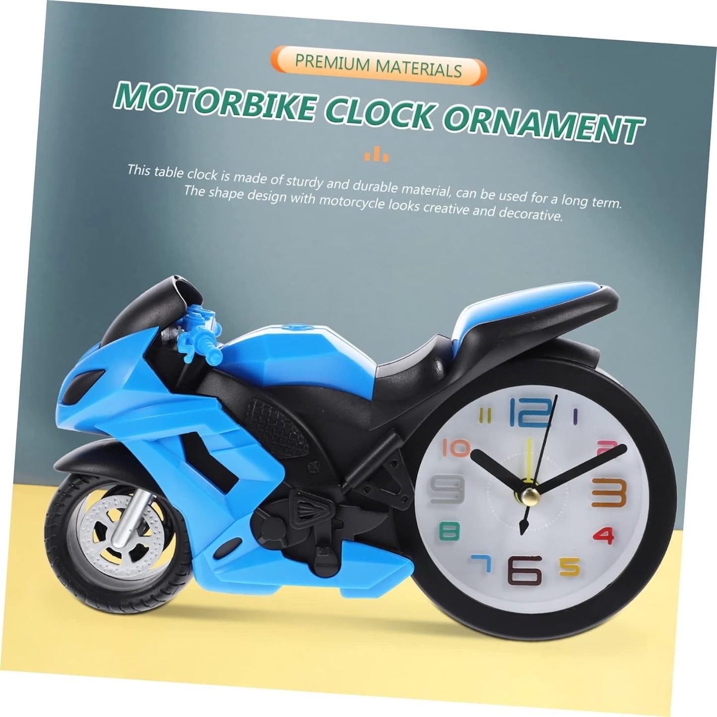 Motorcycle themed decorative alarm clock with battery power