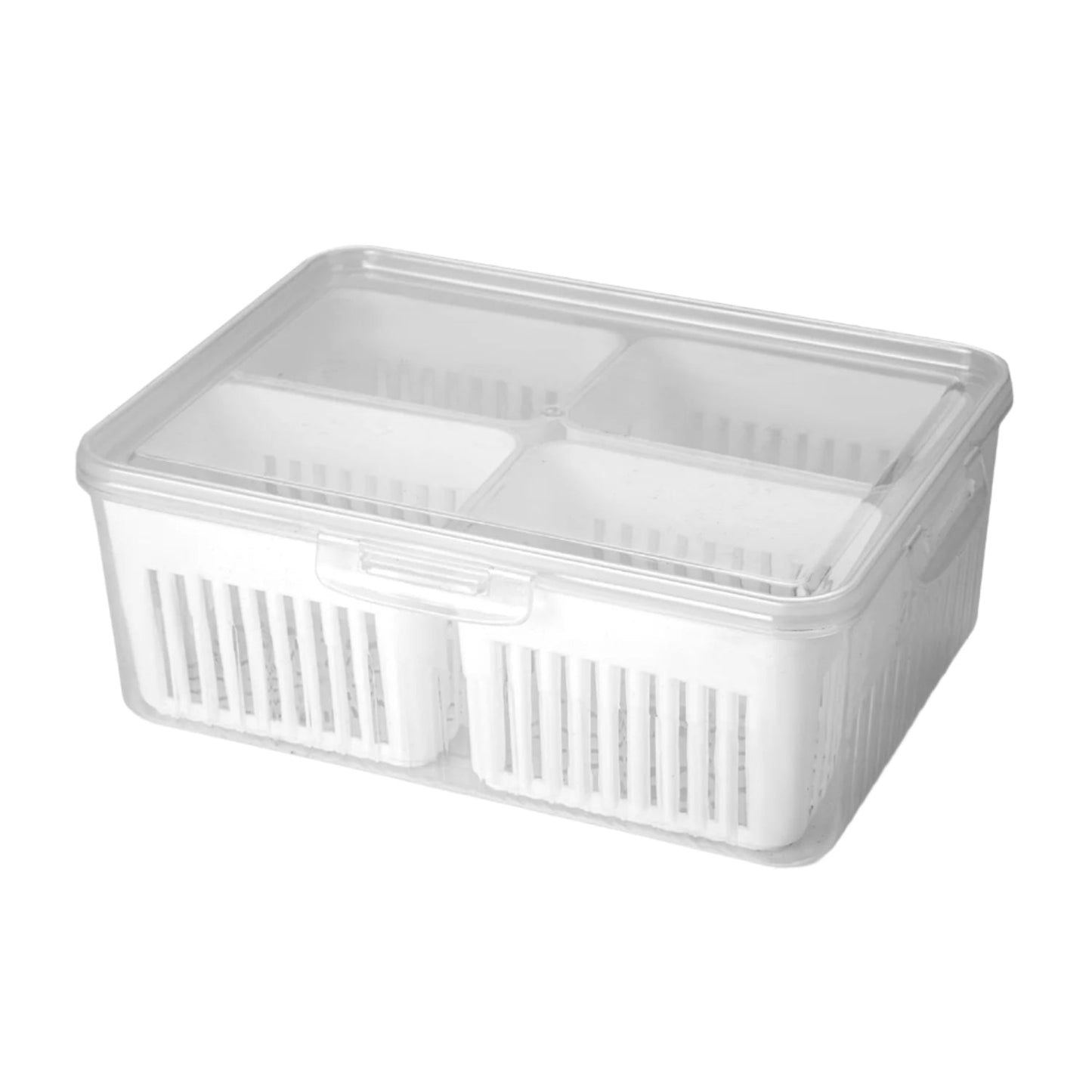 Clear plastic storage box for fridge and freezer use