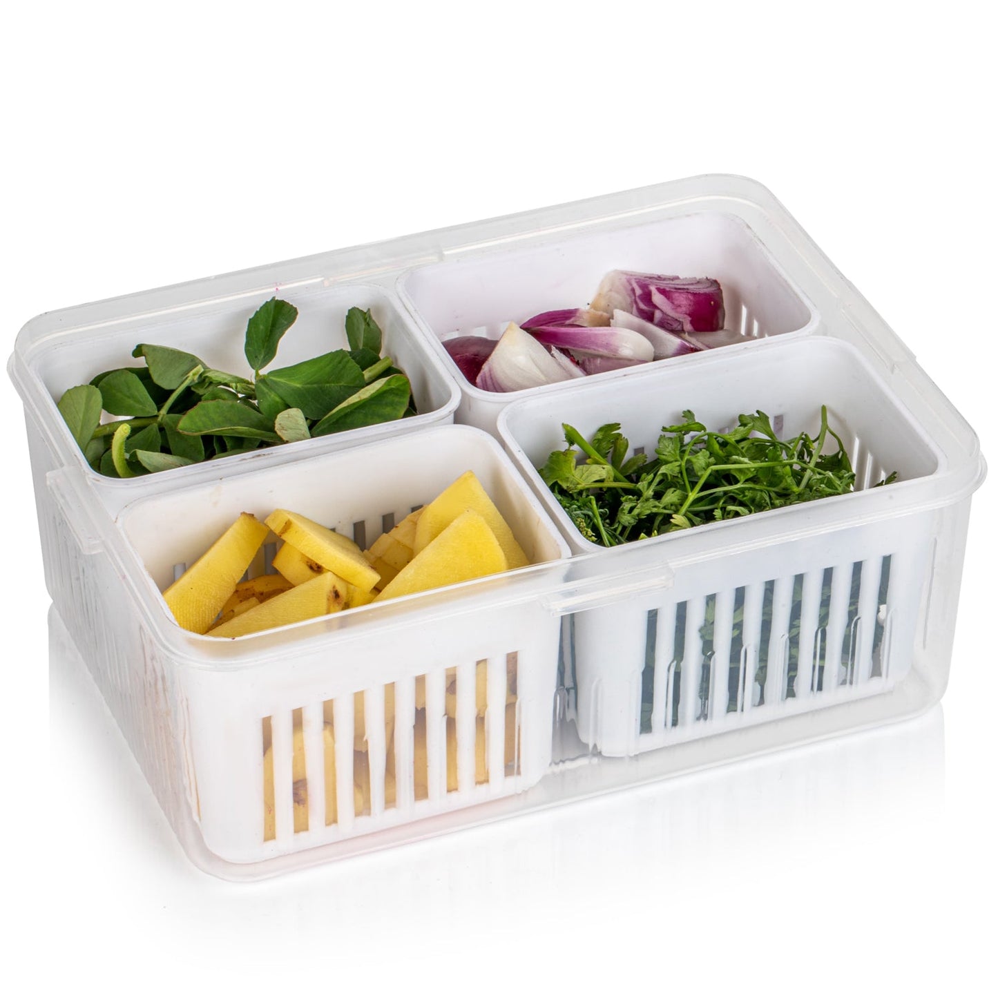 Clear plastic storage box for fridge and freezer use