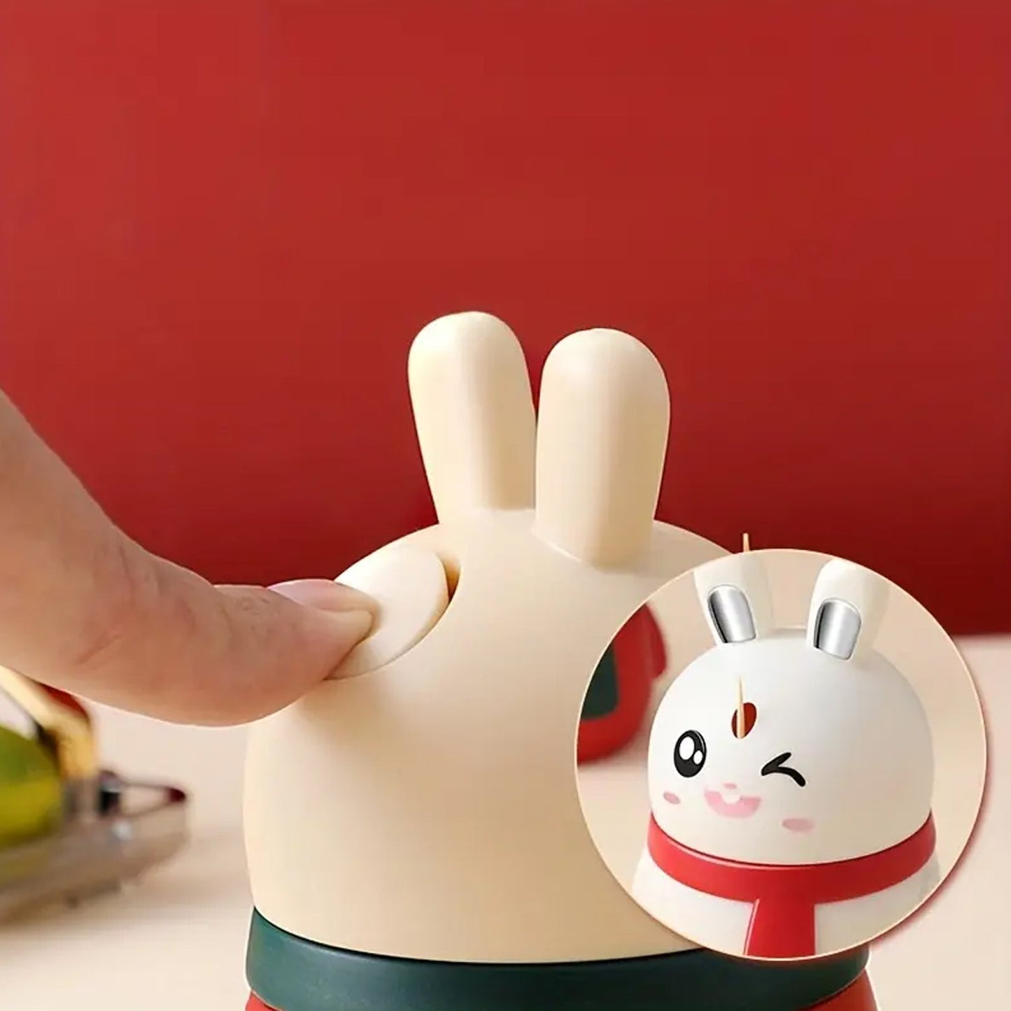 Cute rabbit shape toothpick dispenser used in restaurant setting