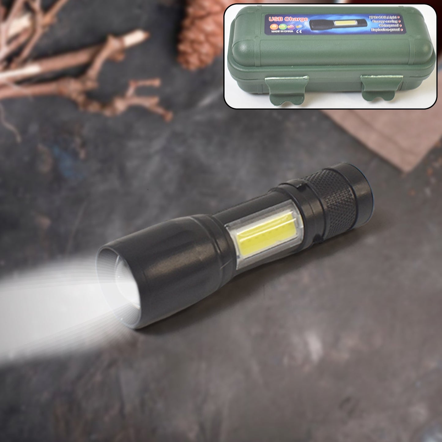 LED flashlight rechargeable mini torch with USB charging and compact pocket design for travel