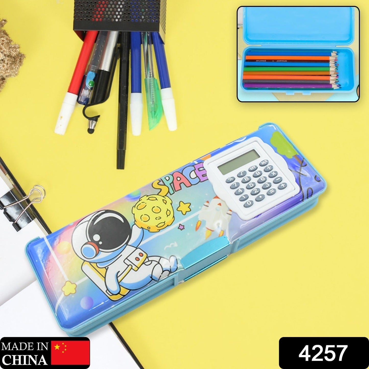 Cartoon design pencil box with compartments for school supplies