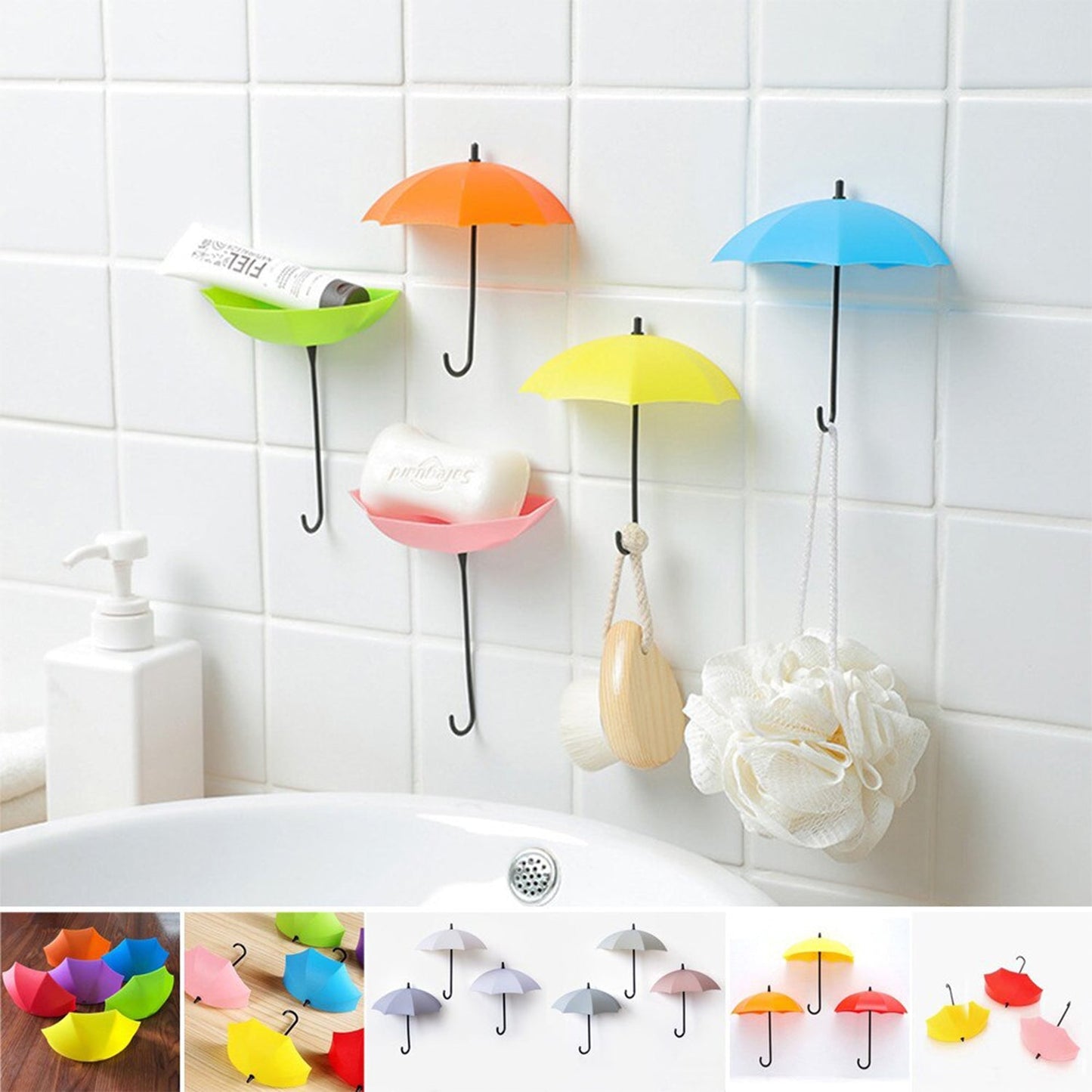 Lightweight umbrella-shaped wall organizer hook for pockets and keys