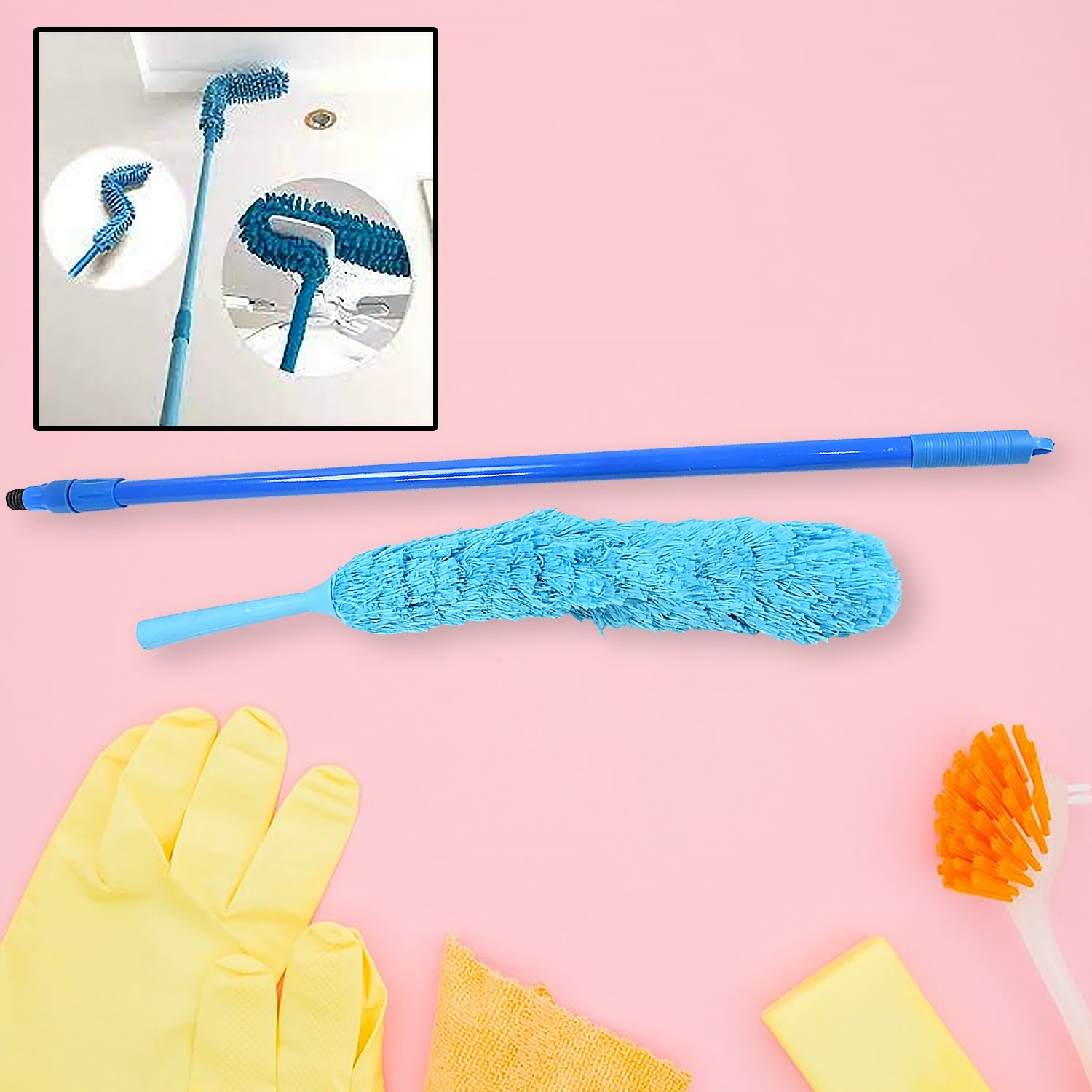 Long handle dust cleaning brush with microfiber head for ceiling fans