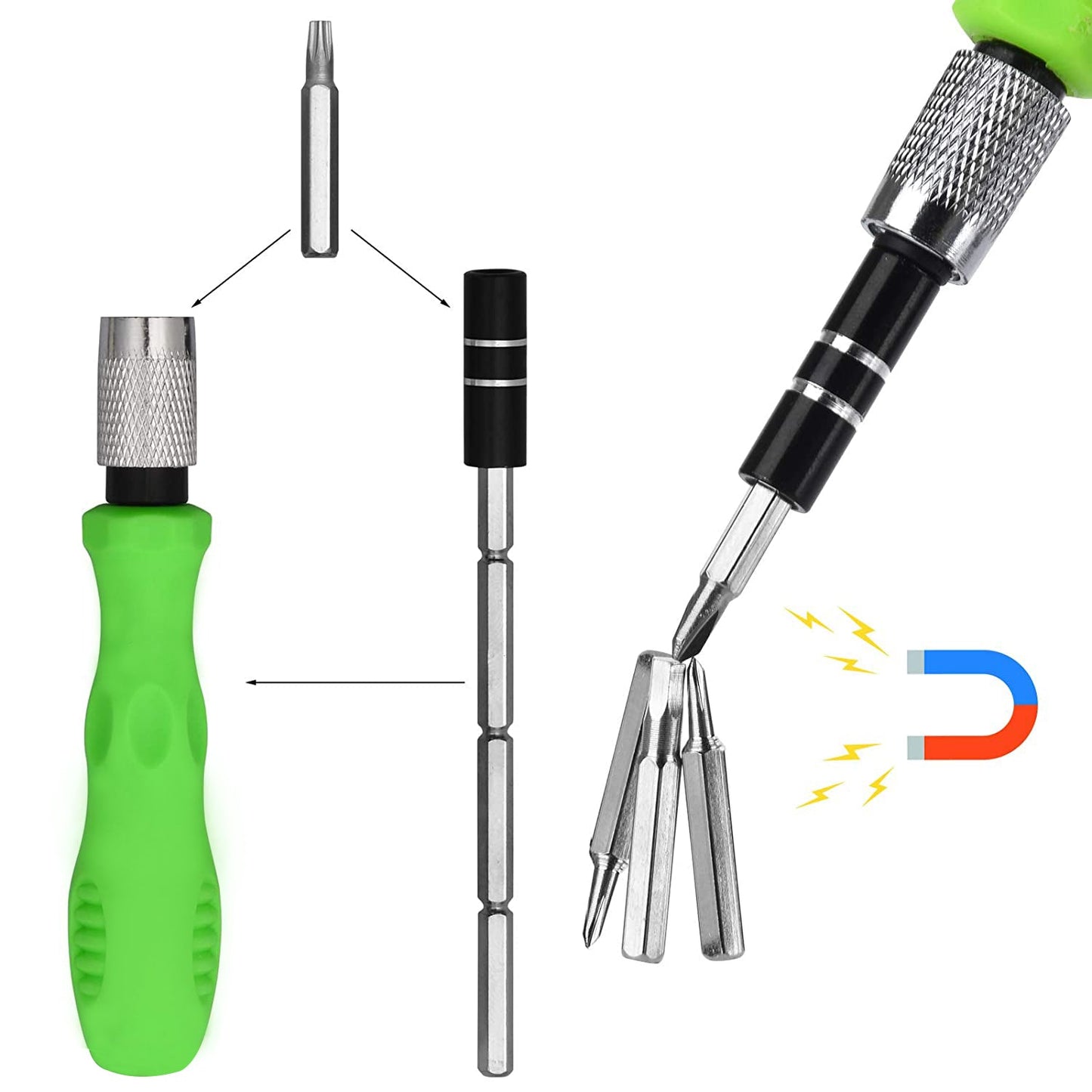 Compact 32-bit screwdriver set with ergonomic handle