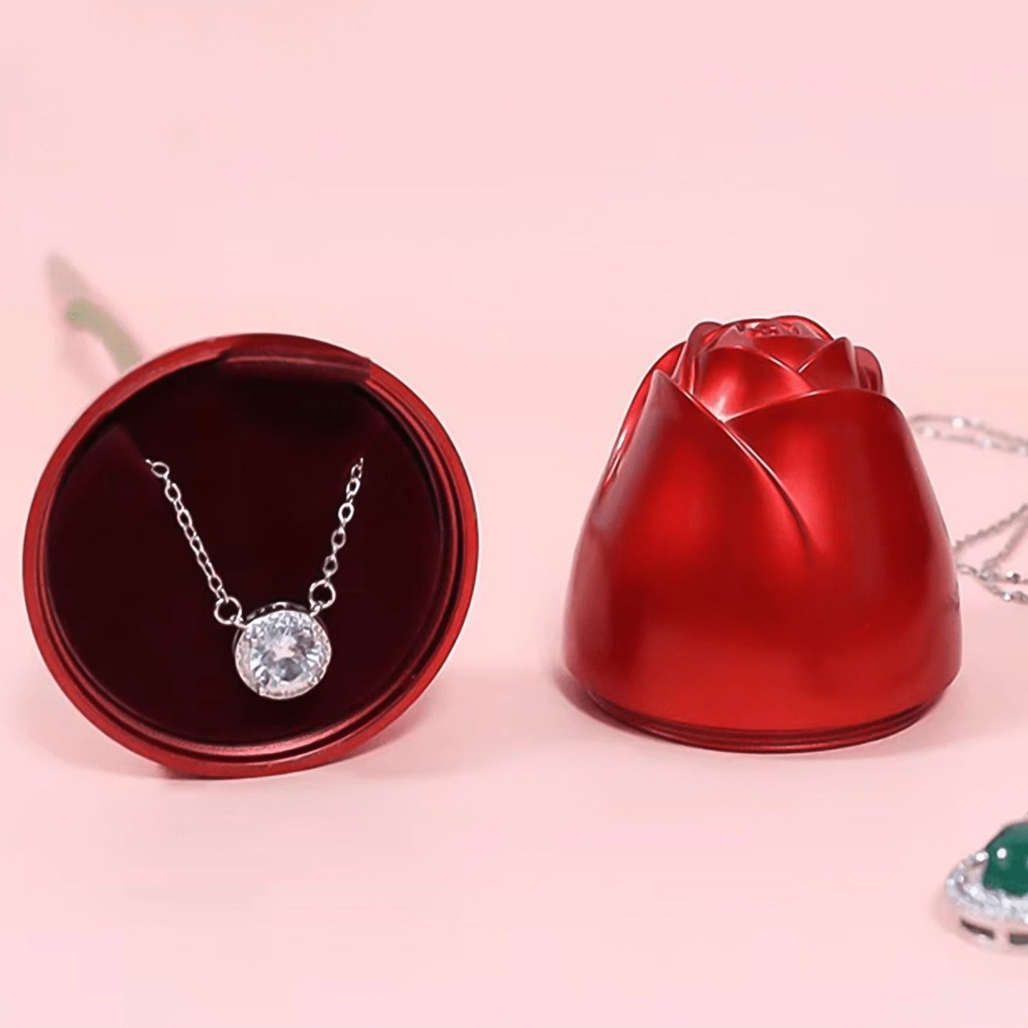 Metal red rose jewelry case compact design for gifting occasion