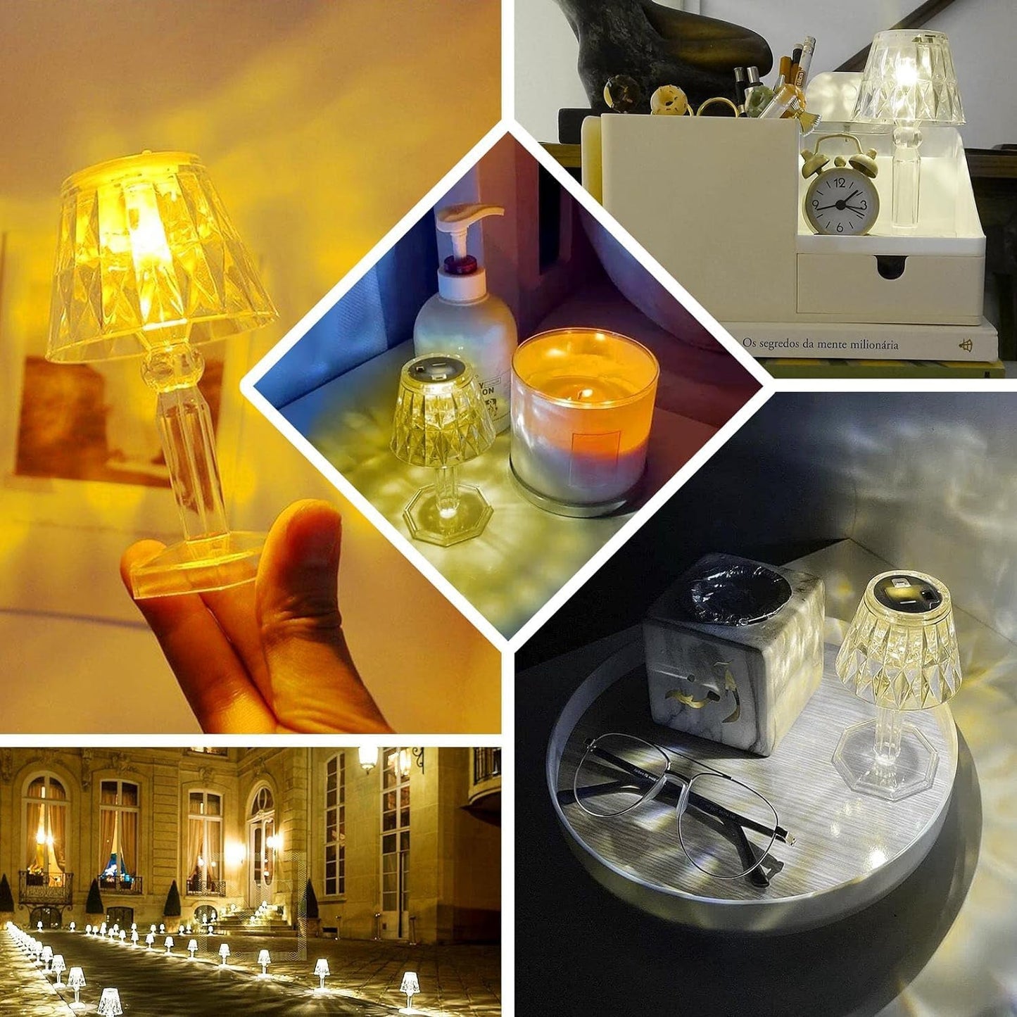 Decorative crystal table lamp with warm LED golden lighting