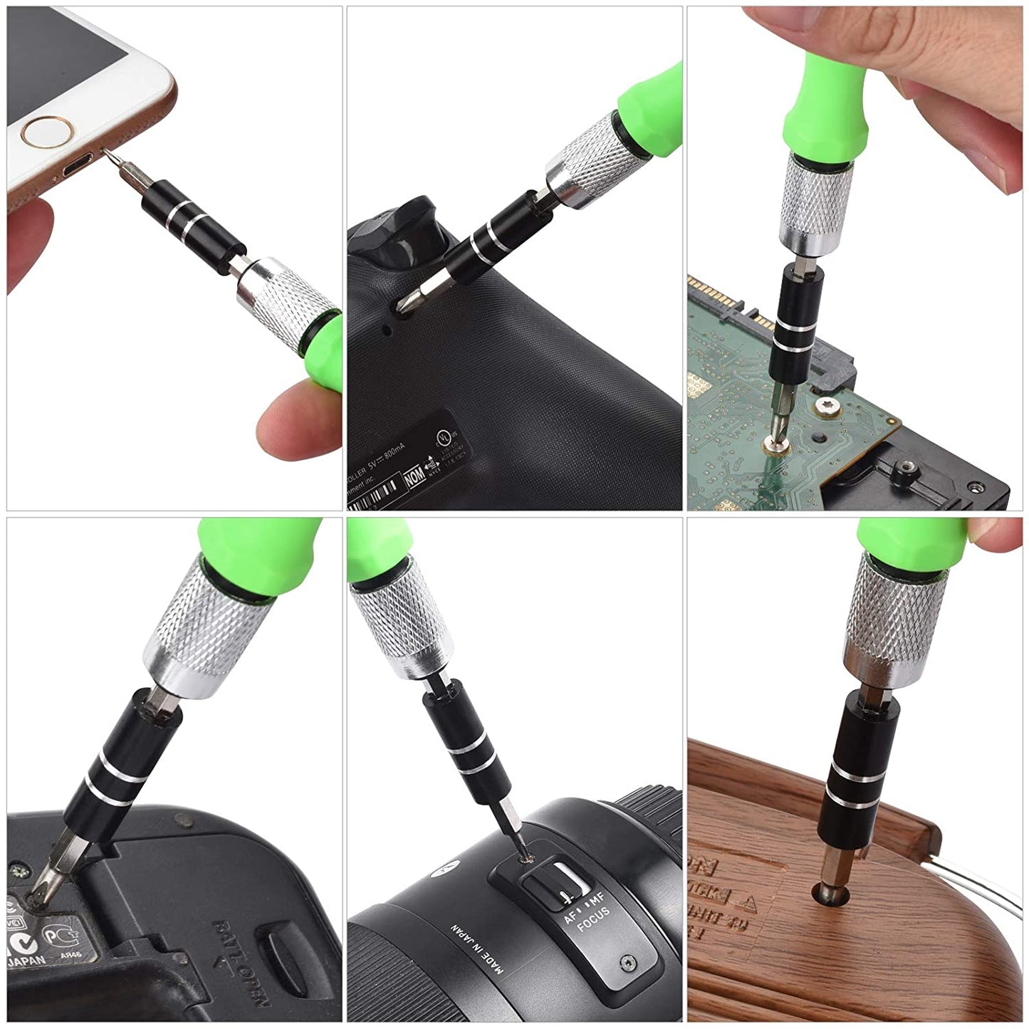 Portable gadget repair tool kit with extensive screwdriver bits