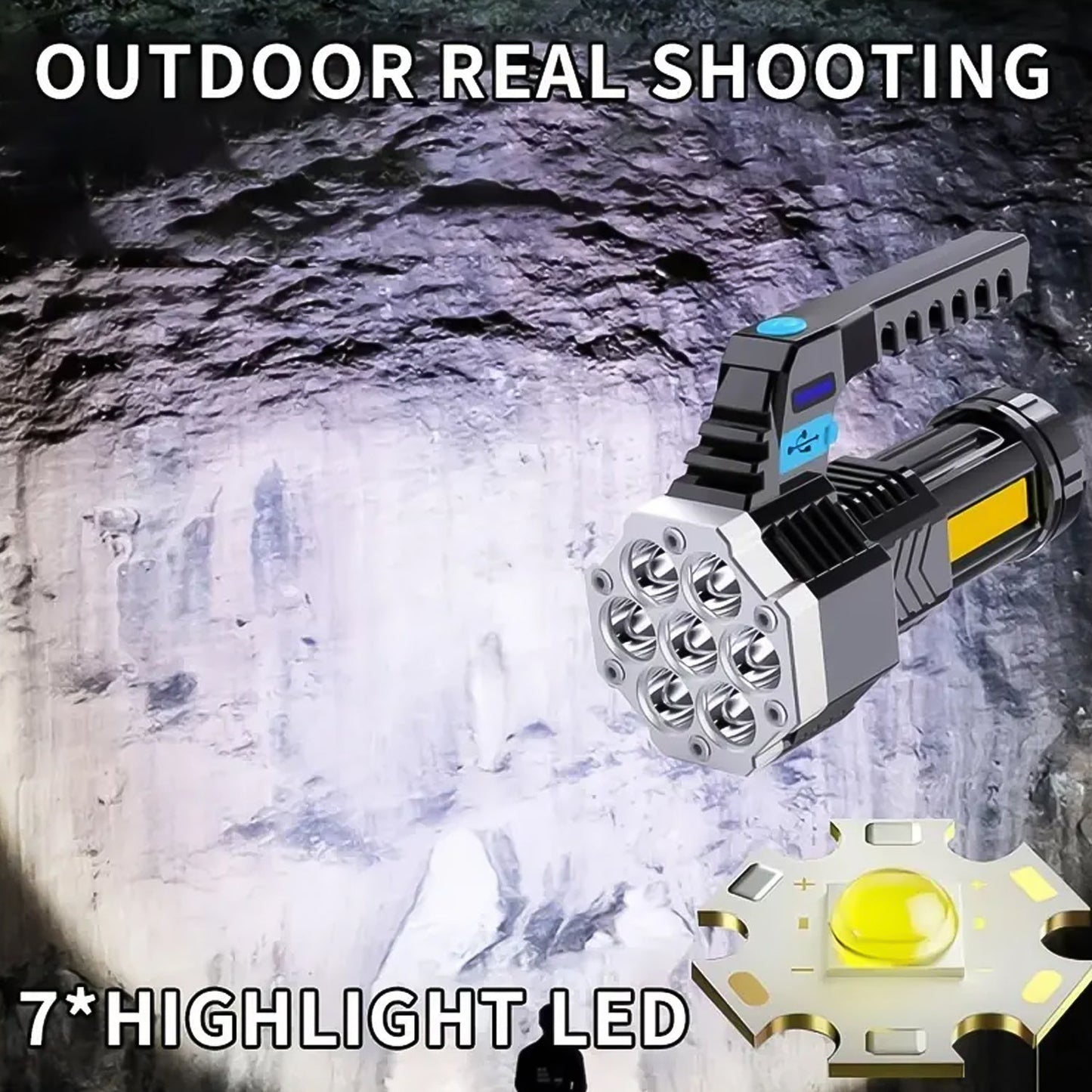 High brightness 7 LED torch with built-in USB battery power