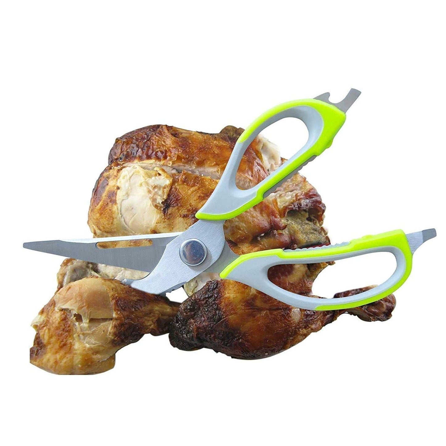 Space-saving magnetic holder mounted on refrigerator holding scissors