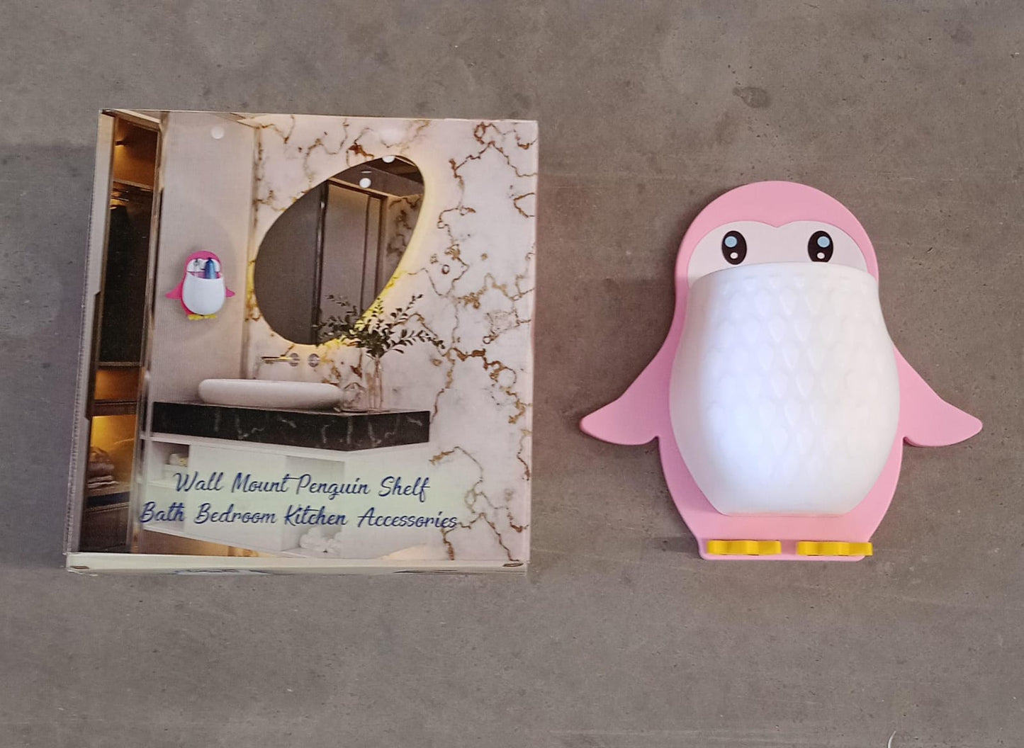 Penguin-shaped plastic adhesive storage holder for wall