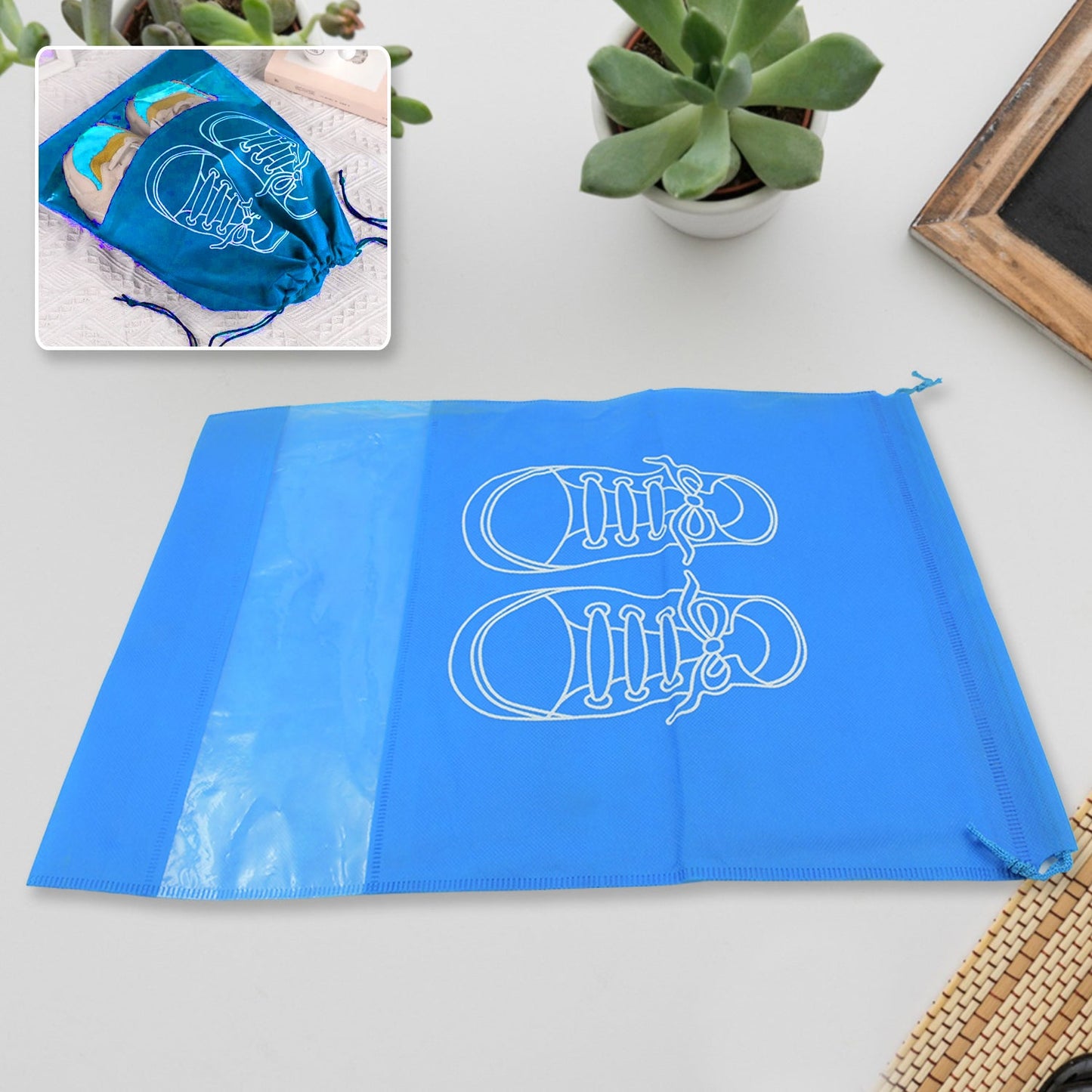 Beach and closet shoe bag with soft fabric, wide open mouth for easy access and secure closure