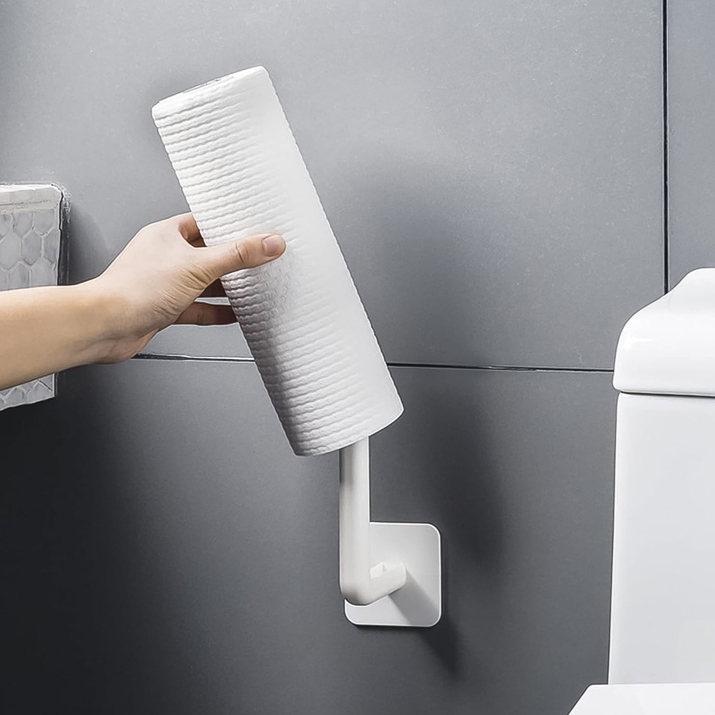 Plastic storage rack with drain hole and sticky mount hooks for home