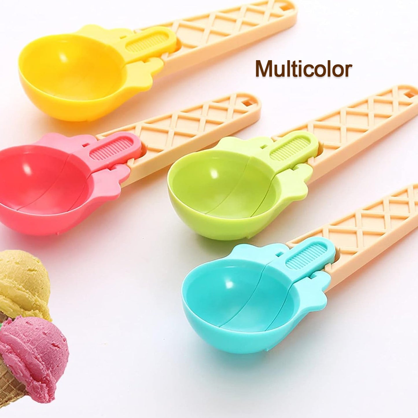 Plastic trigger scoop resting on kitchen countertop with hanging hole