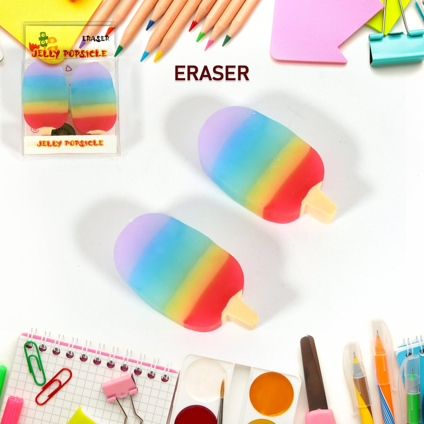 Portable eraser set with jelly sicle novelty design