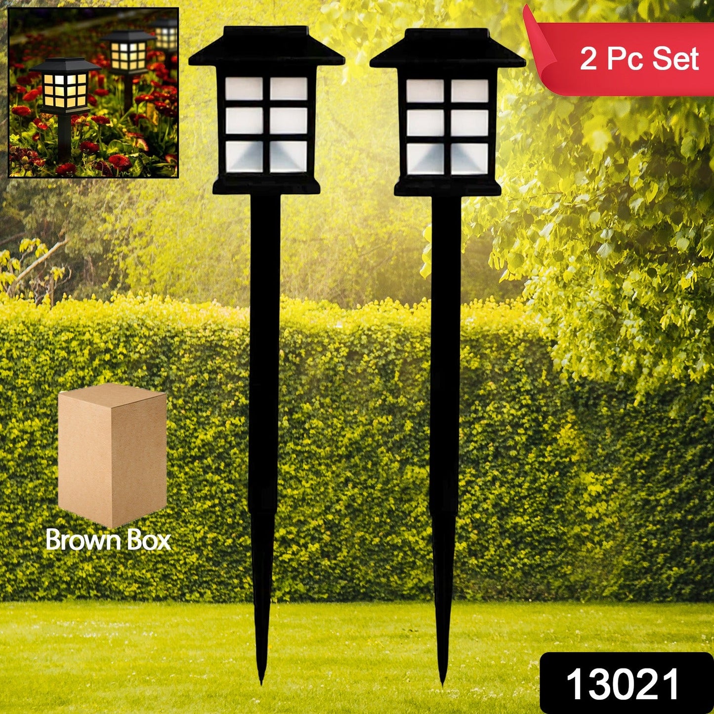 Waterproof solar landscape lights glowing in a lawn at night