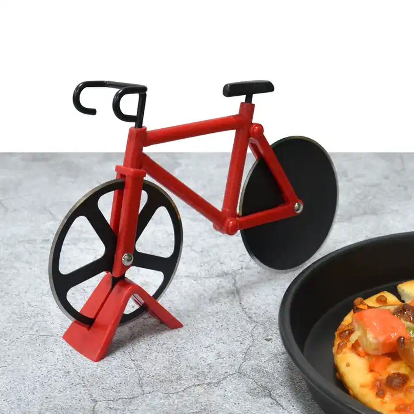 Pastry cutter with bicycle design, strong stainless steel blade, and safe comfortable grip handle