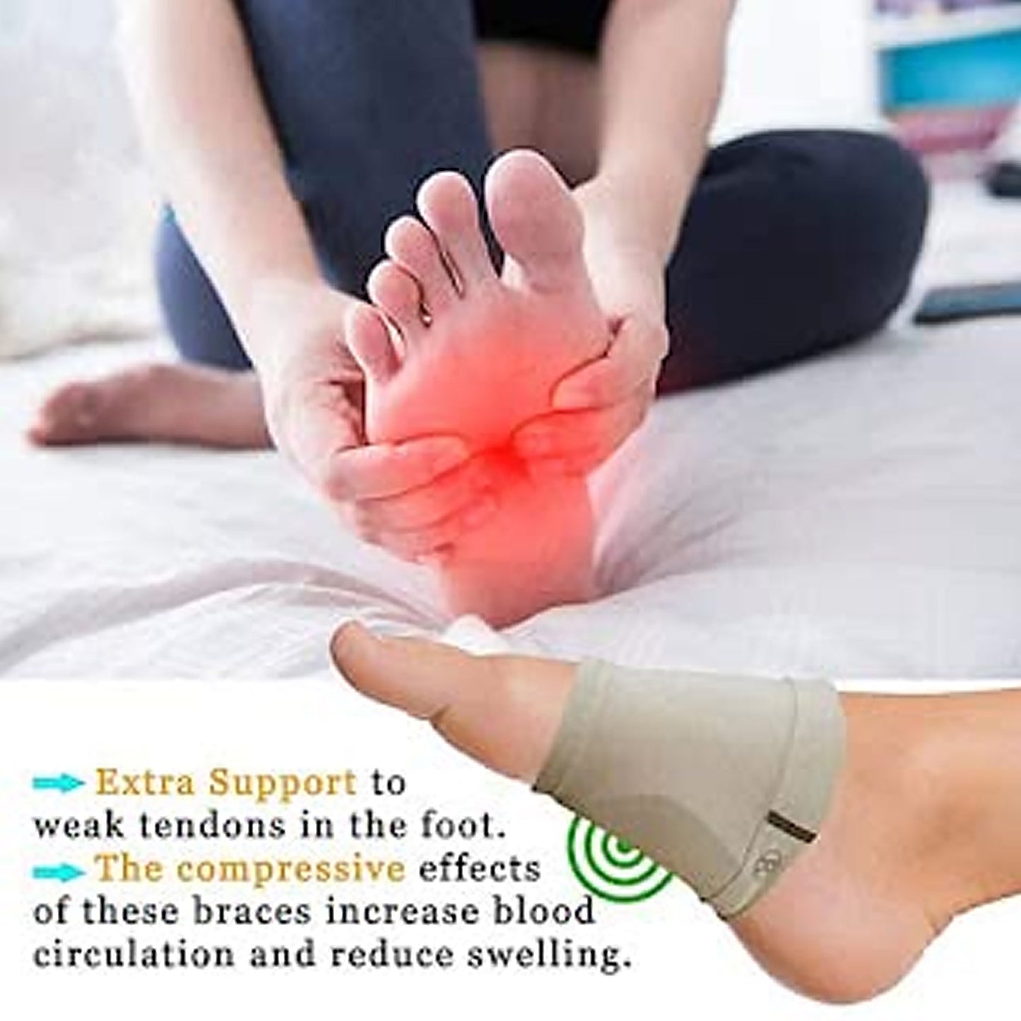 Flexible foot support sleeve wearing inside sports sneakers