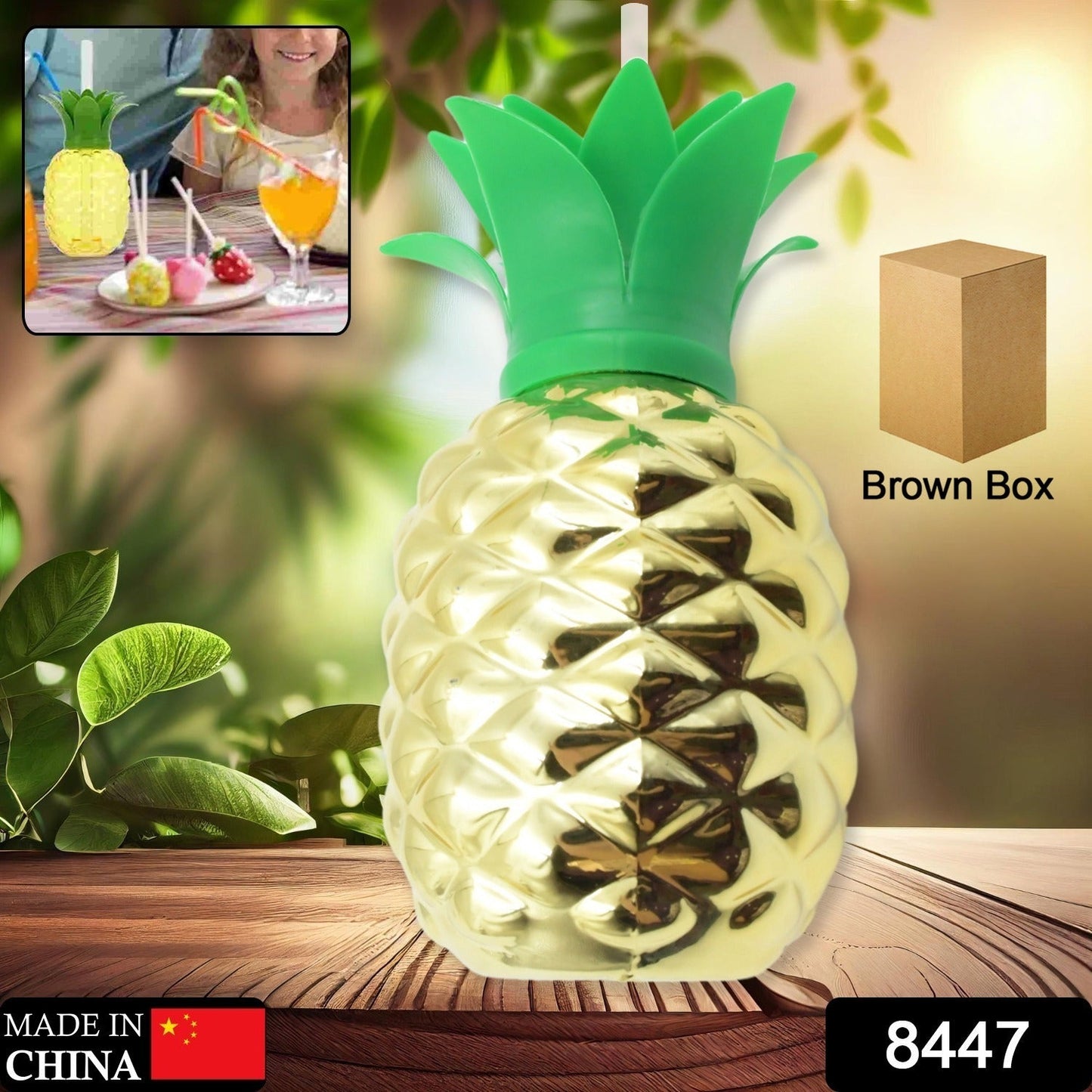 Cute pineapple shaped plastic cup with lid and straw perfect for Hawaiian and beach parties