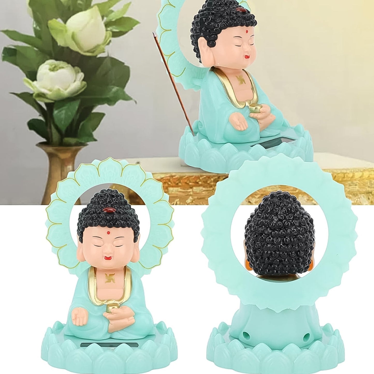Serene Solar-Powered Buddha, Sitting Buddha solar panel statue with movement and glow