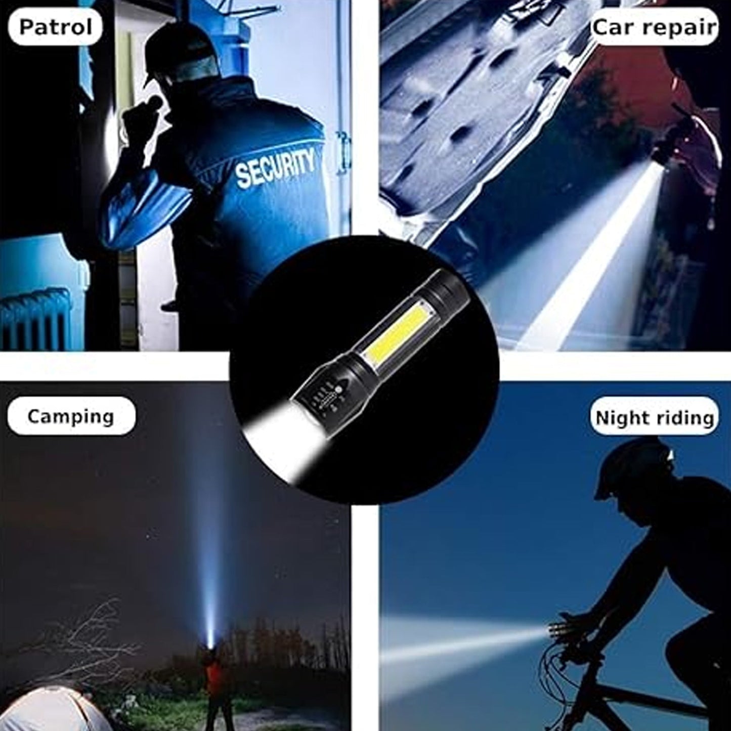 USB rechargeable LED torch with adjustable zoom and high brightness for tactical use