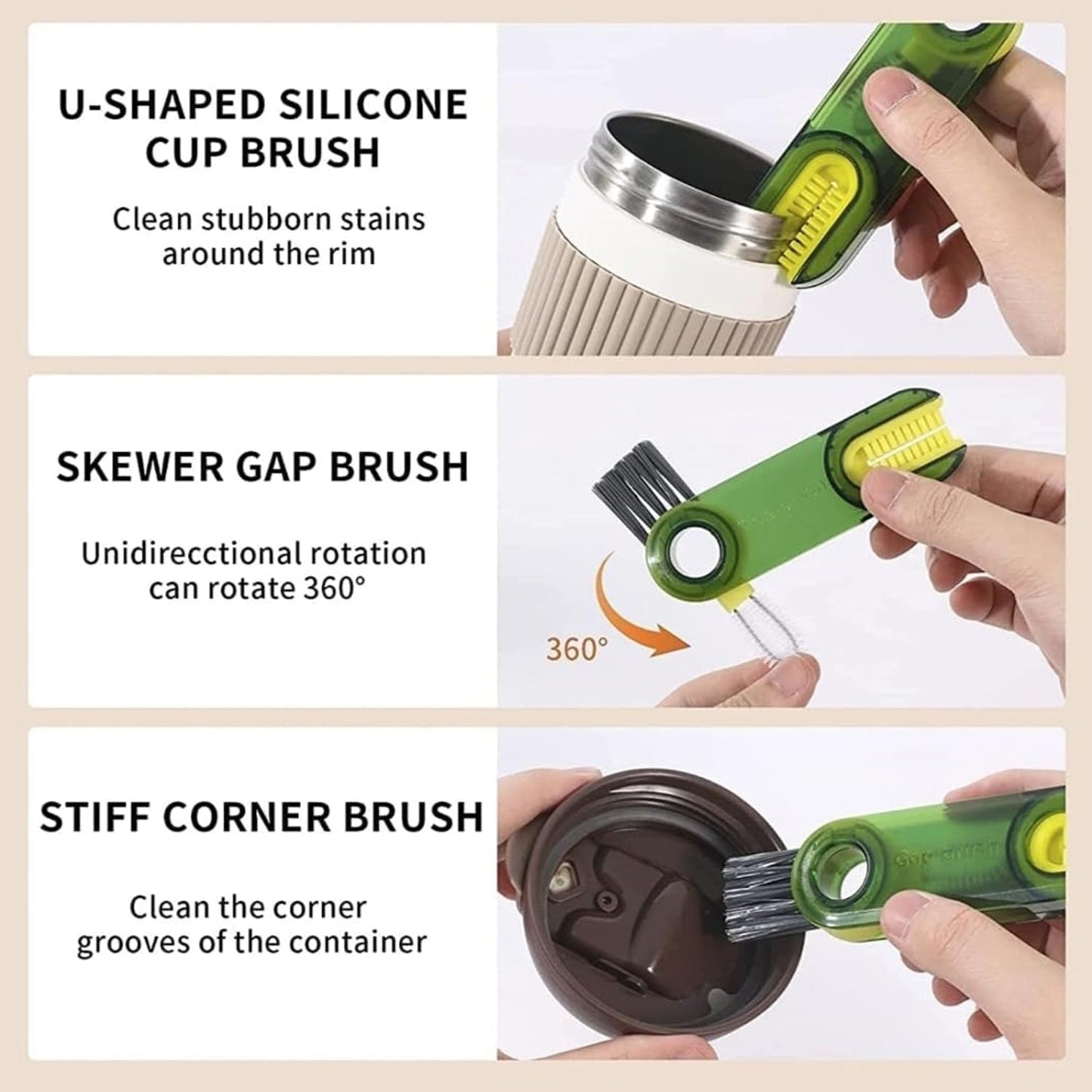 Compact multifunctional brush for narrow groove cleaning in kitchenware