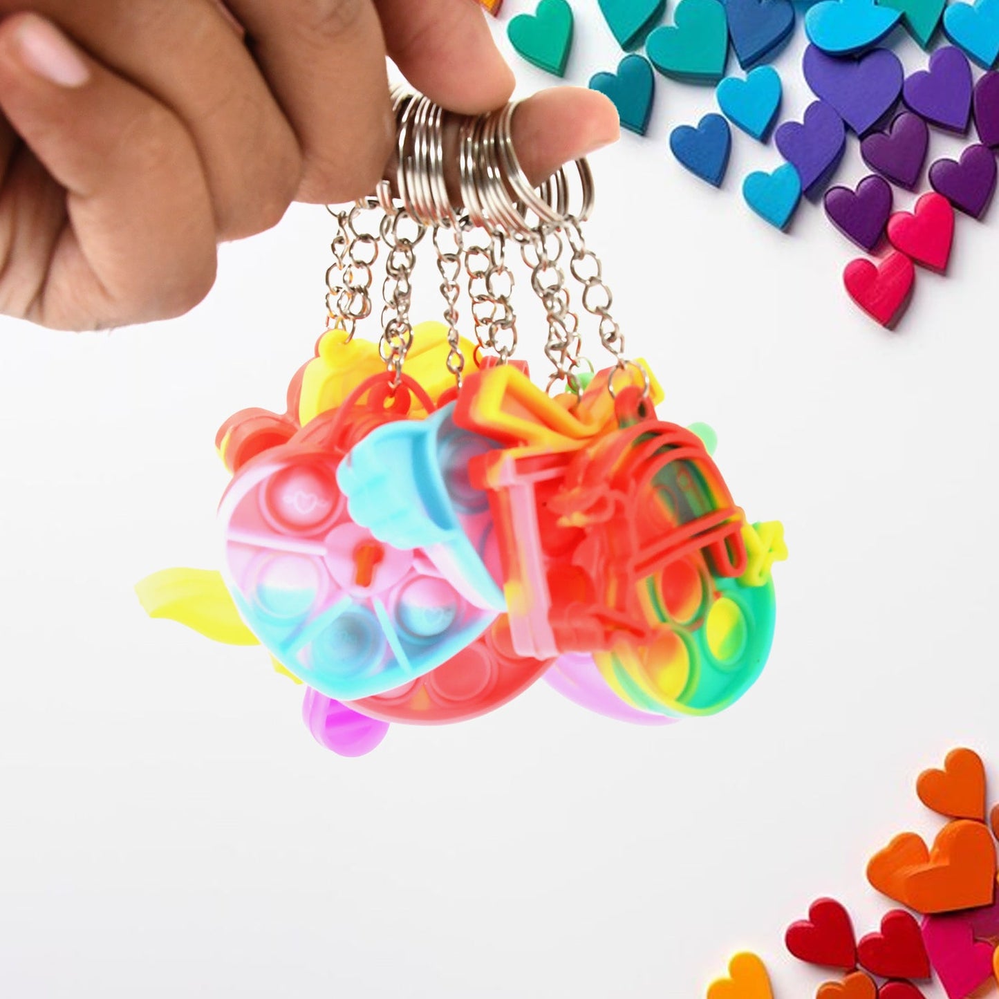 Portable silicone bubble pop fidget keyring assorted designs