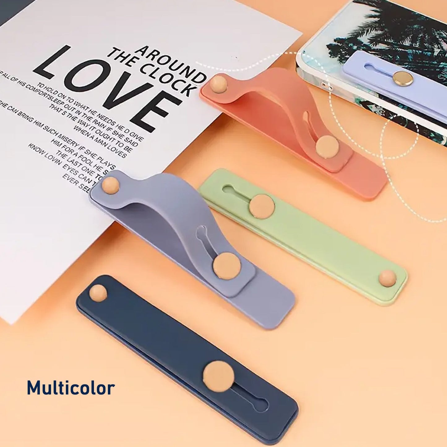 Two piece set silicone phone grip finger loop holder strap