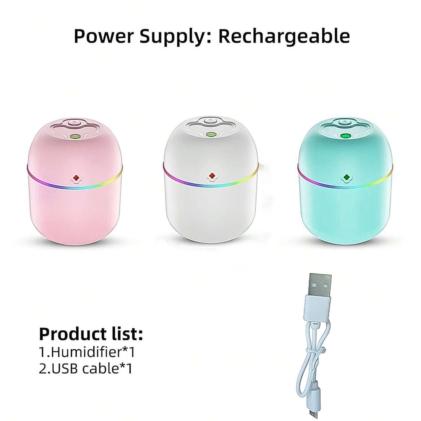 Portable humidifier with colorful nighttime mood lighting