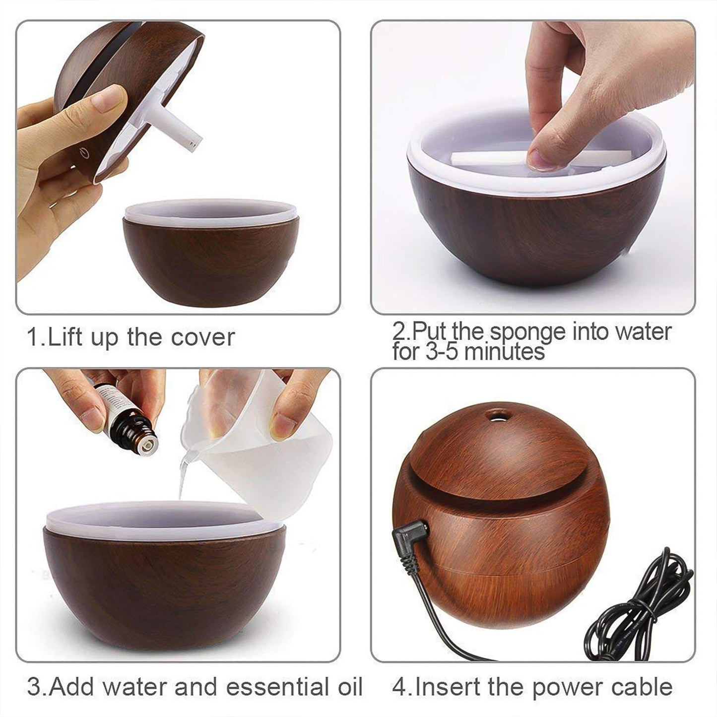 AromaGlow USB Humidifier, Quiet ultrasonic diffuser for home bedroom or office use